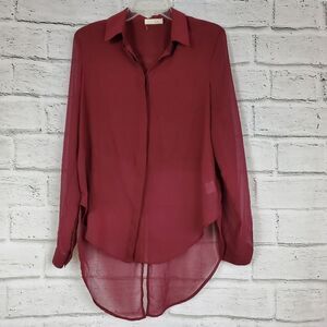 Lush sheer long sleeve blouse maroon